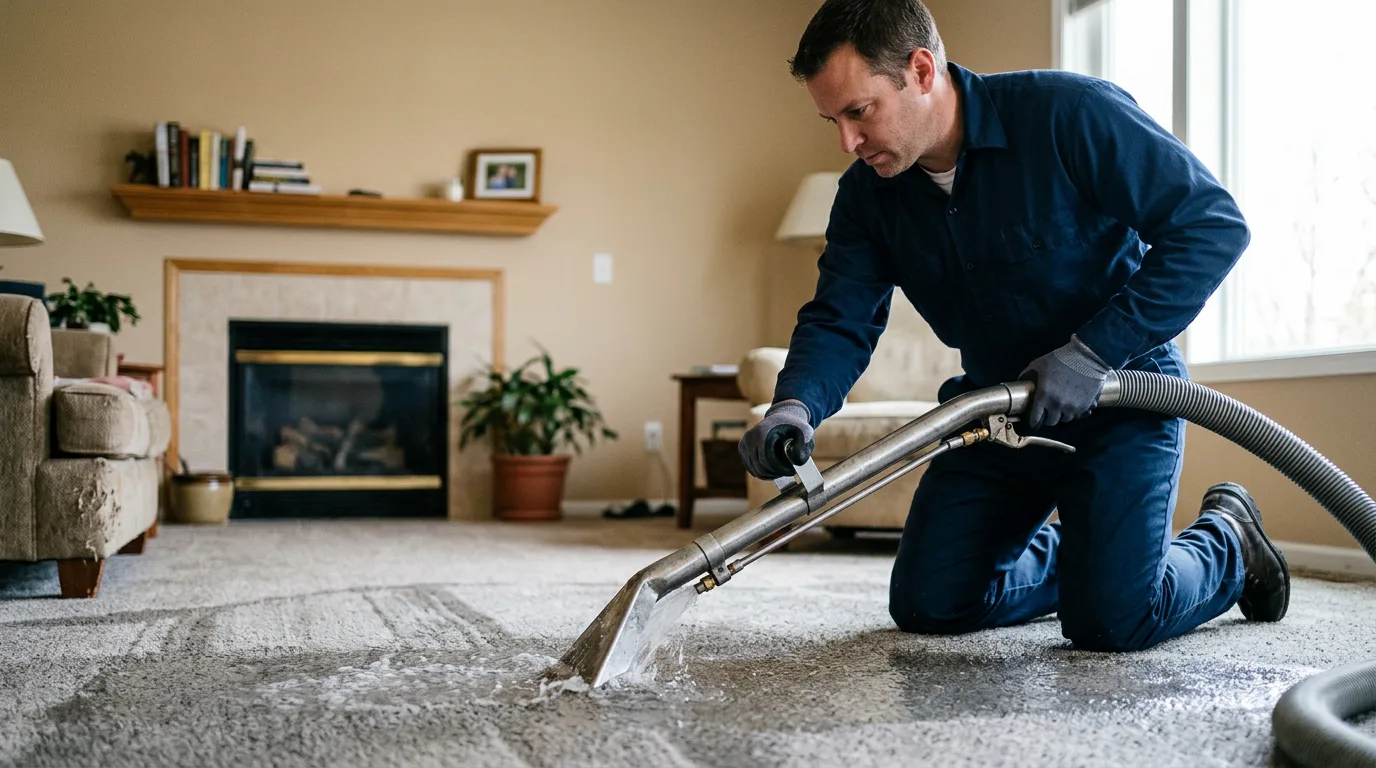 Water damage restoration technician working near Spencer, IN